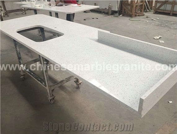 Glass Galaxy Grain White Quartz Kitchen Countertop