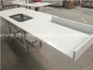 Glass Galaxy Grain White Quartz Kitchen Countertop
