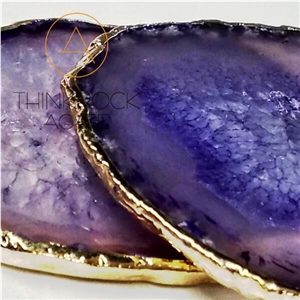 Gold Surround Purple Agate Coasters Cup Mat