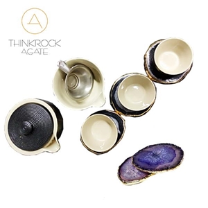 Gold Surround Purple Agate Coasters Cup Mat