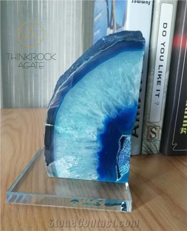Luxurious Rock Paradise Blue Agate Stone Bookends
