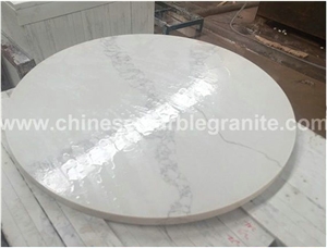 Marble Veins White Quartz Round Table Top, Worktop