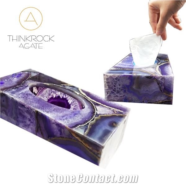 Nature Purple Agate Semiprecious Stone Tissue Tray