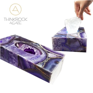 Nature Purple Agate Semiprecious Stone Tissue Tray