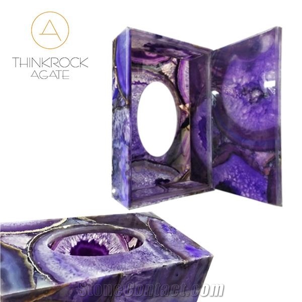 Nature Purple Agate Semiprecious Stone Tissue Tray