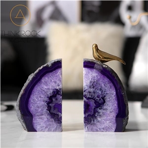 Purple Mixed Blue Stripes Agate Geode Bookends