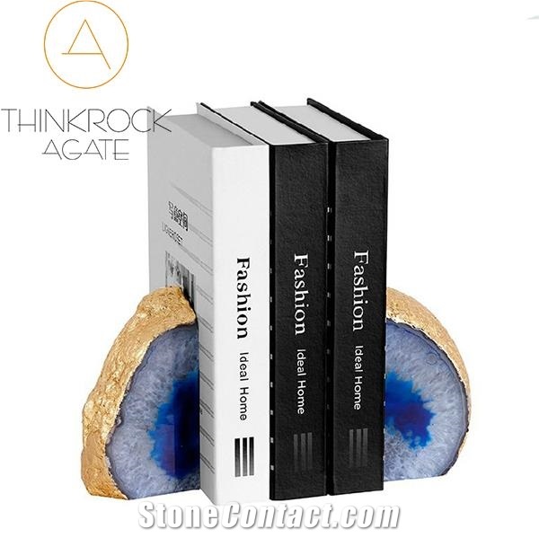 Thick Solid Cyan Mixed Blue Agate Stone Bookends