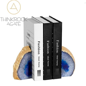 Thick Solid Cyan Mixed Blue Agate Stone Bookends Thick Solid Cyan Mixed Blue Agate Stone Bookends