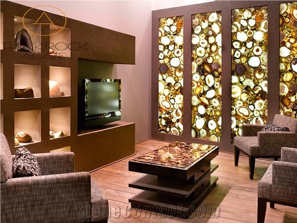 Yellow Agate Semi-Precious Stone Slabs Wall Panels