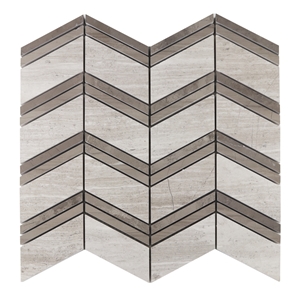 Mixed Color Chevron with Athens Wood Marble Mosaic