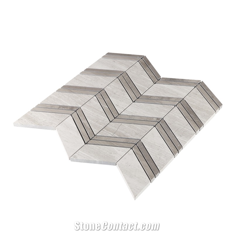 Mixed Color Chevron with Athens Wood Marble Mosaic