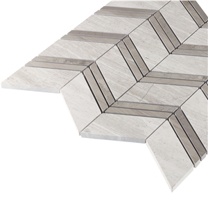 Mixed Color Chevron with Athens Wood Marble Mosaic