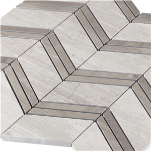 Mixed Color Chevron with Athens Wood Marble Mosaic