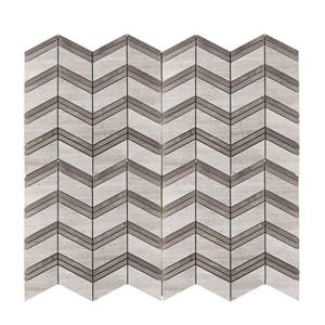 Mixed Color Chevron with Athens Wood Marble Mosaic