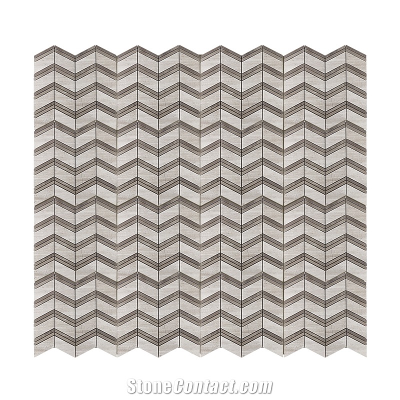 Mixed Color Chevron with Athens Wood Marble Mosaic