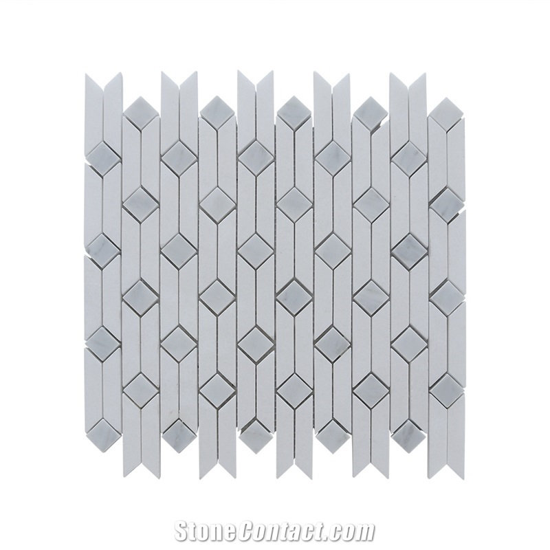 Thassos White Marble White and Blue Mosaic