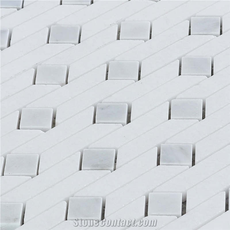 Thassos White Marble White and Blue Mosaic