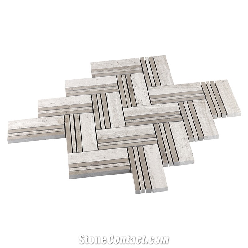 White Oak Blend Herringbone Marble Mosaic Tile