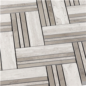 White Oak Blend Herringbone Marble Mosaic Tile