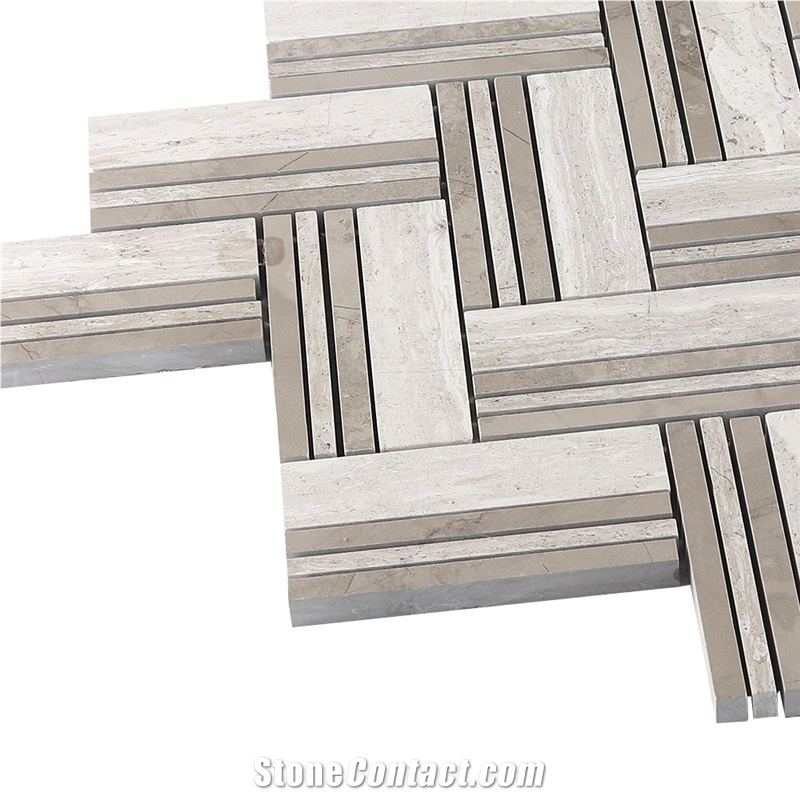 White Oak Blend Herringbone Marble Mosaic Tile