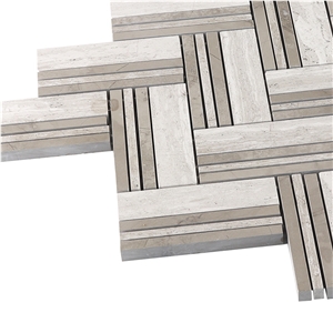 White Oak Blend Herringbone Marble Mosaic Tile