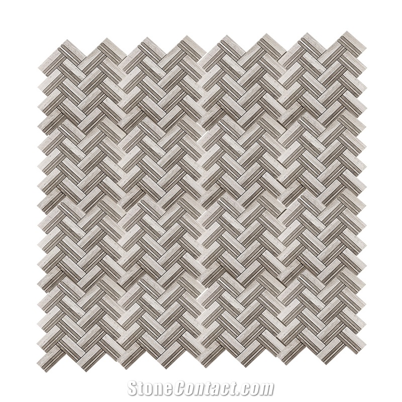 White Oak Blend Herringbone Marble Mosaic Tile