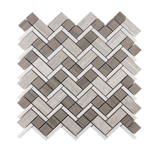 White Wood Athens Wood Blend Herringbone Mosaic