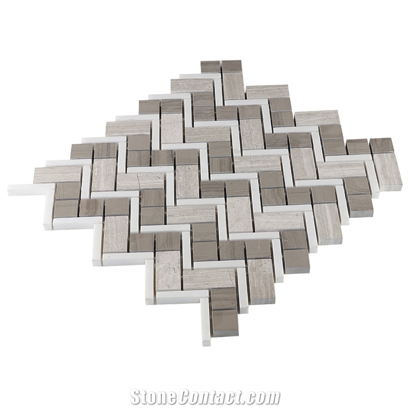 White Wood Athens Wood Blend Herringbone Mosaic