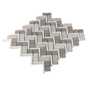 White Wood Athens Wood Blend Herringbone Mosaic