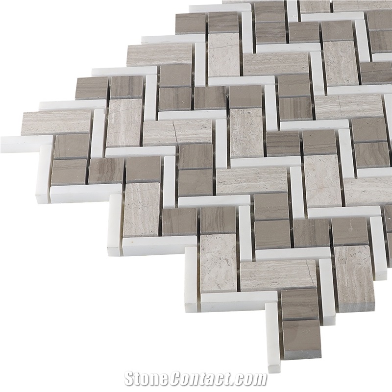White Wood Athens Wood Blend Herringbone Mosaic