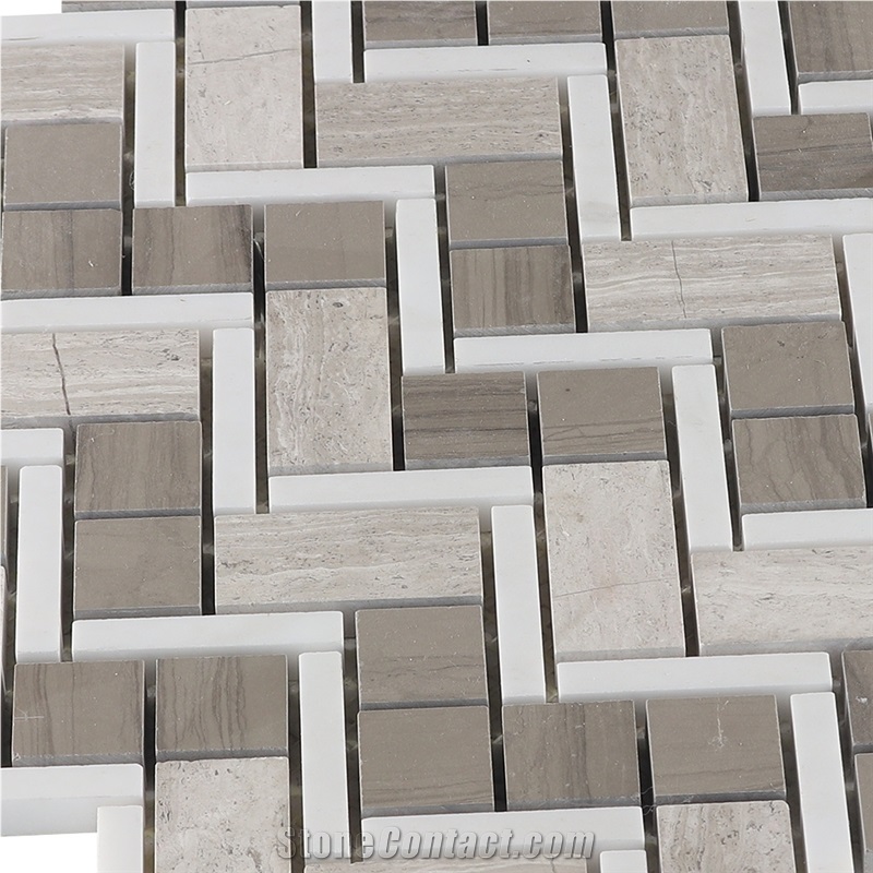 White Wood Athens Wood Blend Herringbone Mosaic