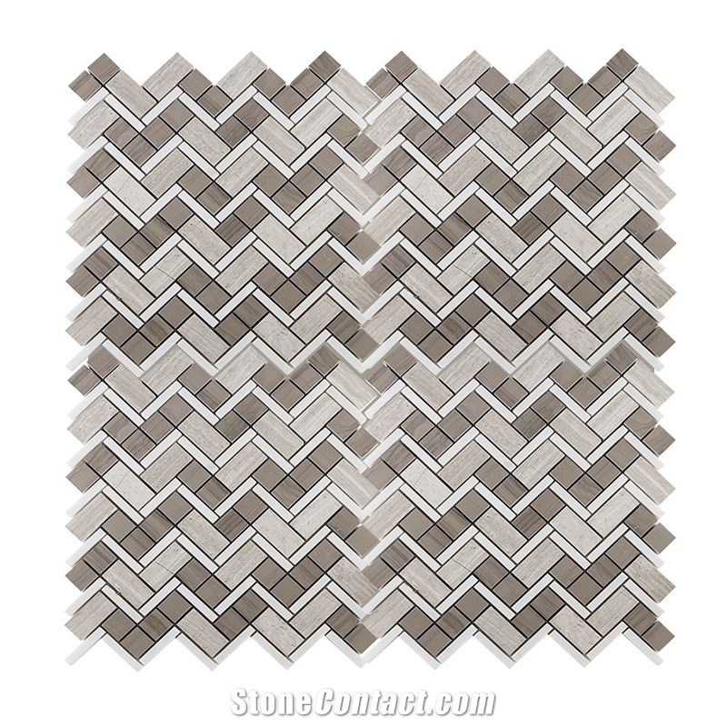 White Wood Athens Wood Blend Herringbone Mosaic