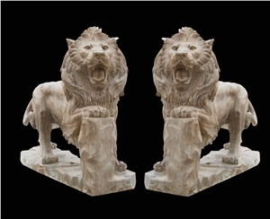 Marble Guardian Lion Guard Statue Animal Sculpture