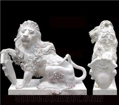 Marble Guardian Lion Guard Statue Animal Sculpture