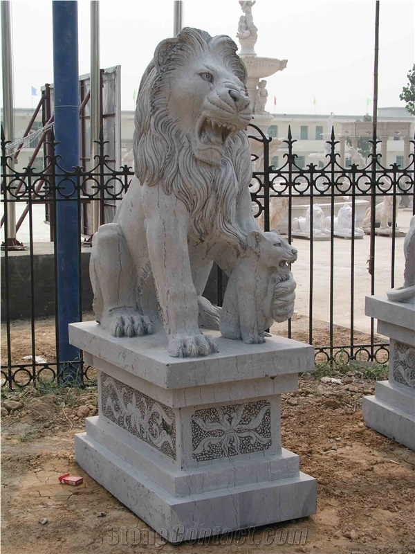 Marble Guardian Lion Guard Statue Animal Sculpture