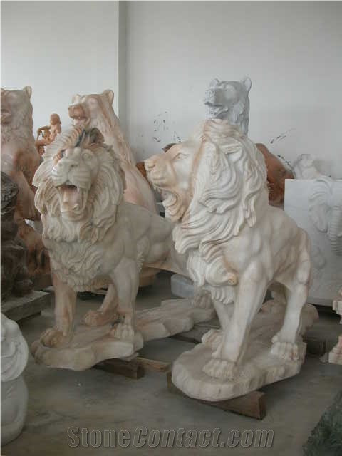 Marble Guardian Lion Guard Statue Animal Sculpture