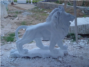 Marble Guardian Lion Statue Animal Sculpture