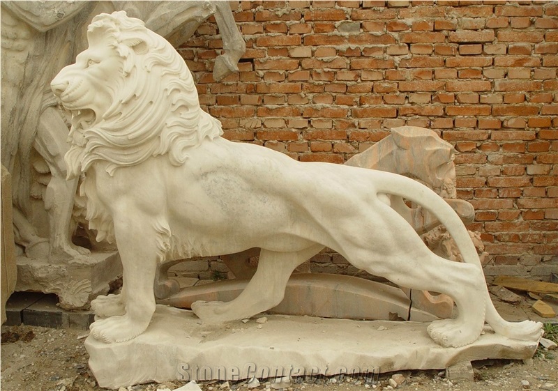 Marble Guardian Lion Statue Animal Sculpture