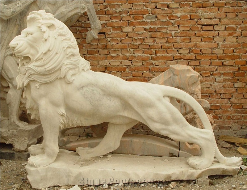 Marble Guardian Lion Statue Animal Sculpture