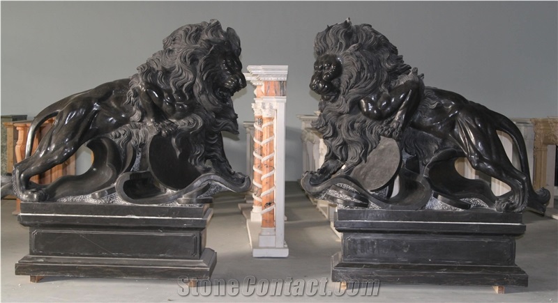 Marble Guardian Lion Statue Animal Sculpture