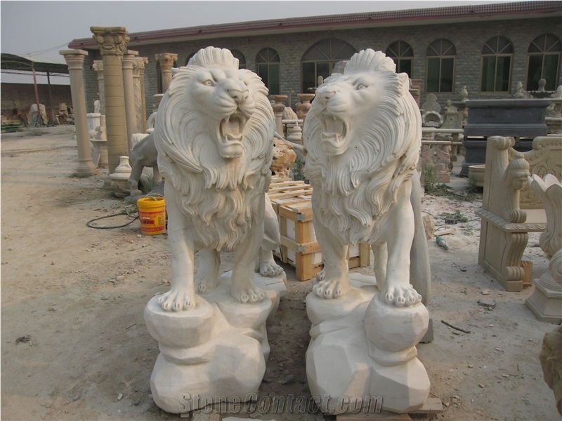 Marble Guardian Lion Statue Animal Sculpture