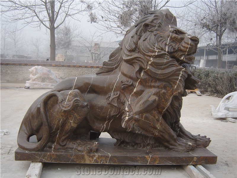 Marble Guardian Lion Statue Animal Sculpture
