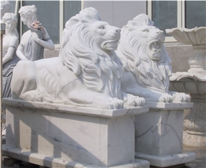 Marble Guardian Lion Statue Animal Sculpture