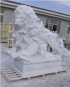 Marble Guardian Lion Statue Animal Sculpture