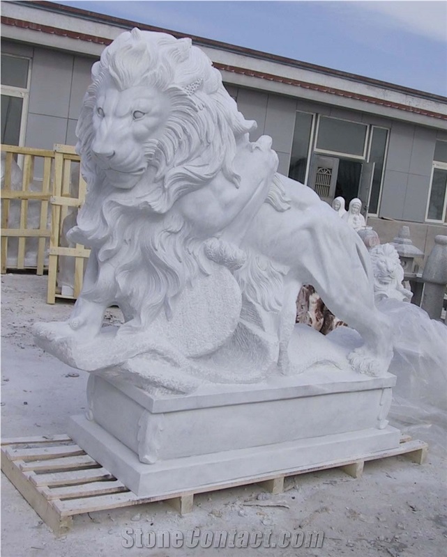 Marble Guardian Lion Statue Animal Sculpture