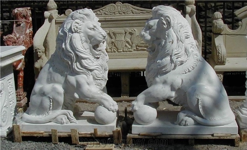 Marble Guardian Lion Statue Animal Sculpture