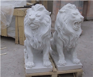 Marble Guardian Lion Statue Animal Sculpture