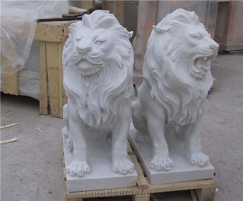 Marble Guardian Lion Statue Animal Sculpture