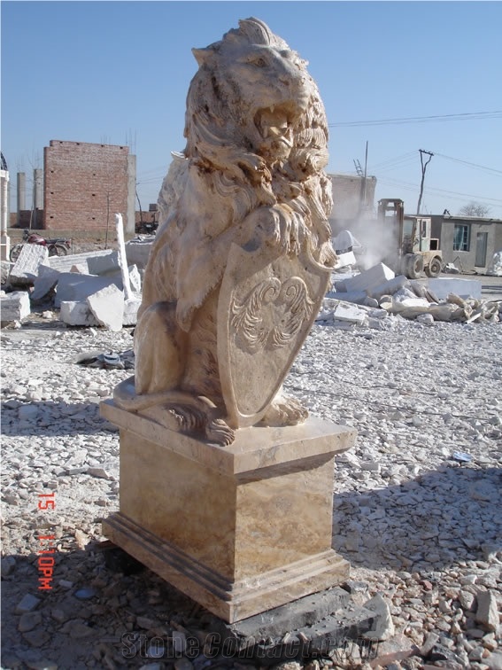 Marble Guardian Lion Statue Animal Sculpture