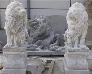 Marble Guardian Lion Statue Animal Sculpture